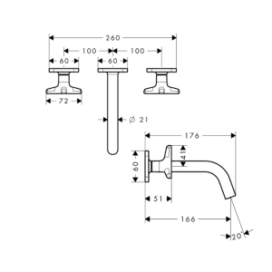 HANSGROHE Axor Citterio 34215000 - 3-otworowa  bateria umywalkowa chrom