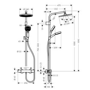 HANSGROHE Stamis S 240 Kolumna prysznicowa termostatyczna EcoSmart 8 l/min