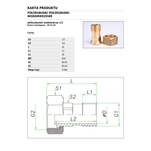 INSTART Półśrubunek wodomierzowy mosiężny GZ 1/2